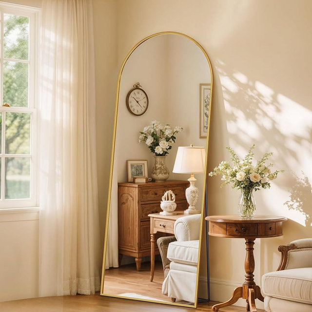 Novlux Full Length Mirror, 58" x 18" Arched Full Body Mirror Standing Large Floor Mirrors for Bedroom Bathroom Living Room Gold