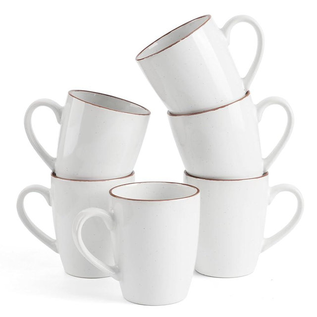 famiware Venus Coffee Mugs for 6, 14 oz Mug Set, Dringking Cup with Handle for Coffee, Tea, Cocoa, Milk, White