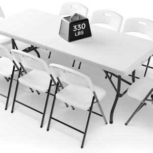 6FT Folding Table Set with 8 Folding Chairs, Heavy Duty 330 lbs Table & 600 lbs Chairs, Portable Folding Furniture Bundle for Camping, Party, Indoor & Outdoor Use