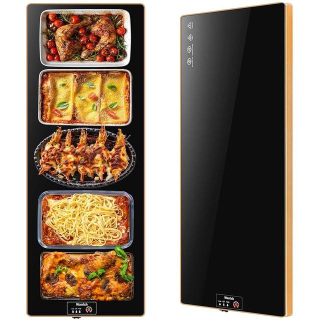 Electric Warming Tray（Extra Long 40”x12”），Food Warmer with Thermostat and Full Surface Heating，Food Warming Mat with 2 Temperature Modes for Parties Buffet，Gatherings，Gold Edge Warming Mat for Food