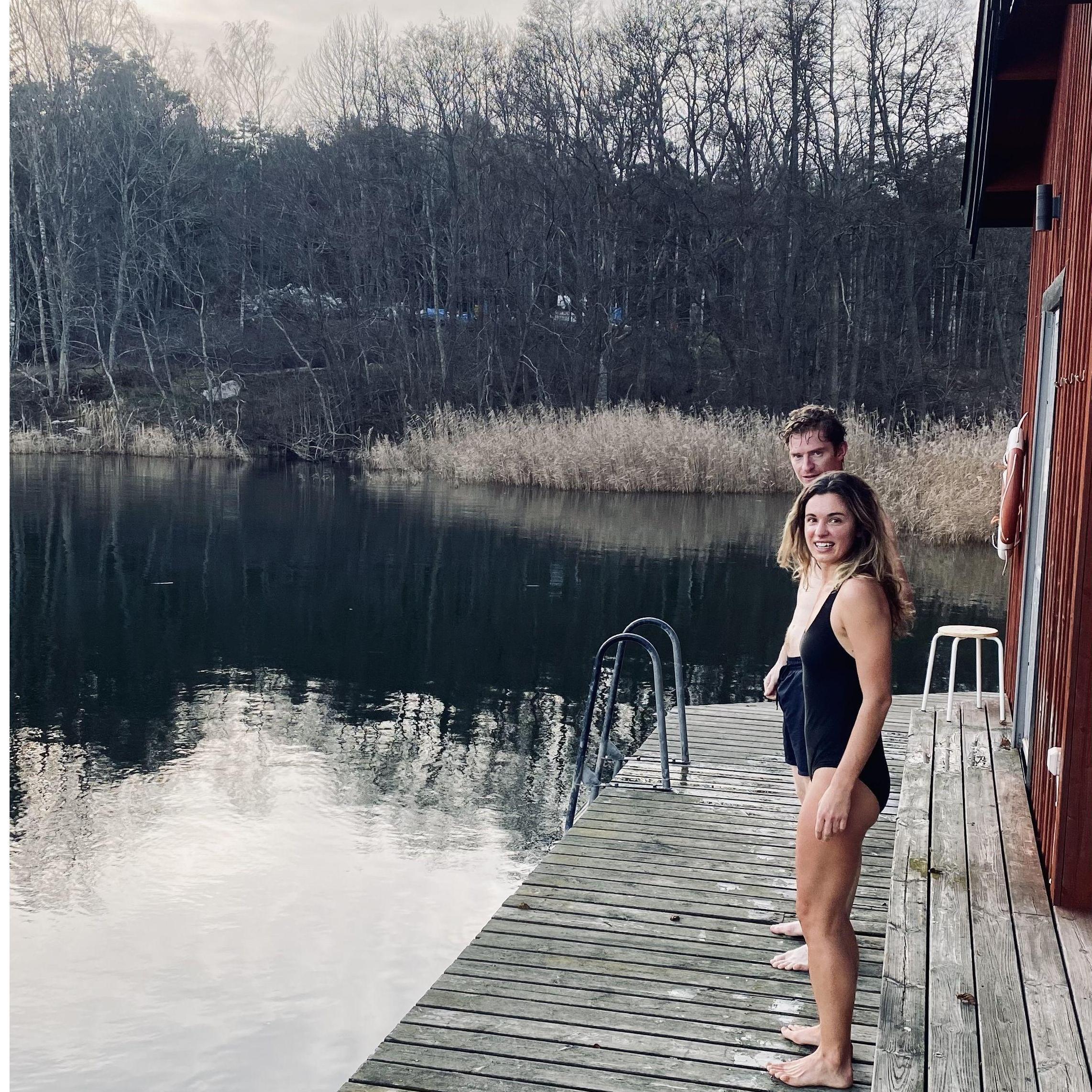 4 degrees celsius, November dip (with sauna very close by!)