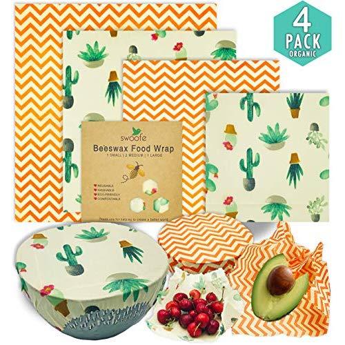 Swoofe Beeswax Food Wrap, Reusable Beeswax Wraps - Eco Friendly, Organic, Biodegradable, Zero Waste, Sustainable Products - Bees Wax Food Storage Wrappers Cling Sandwich