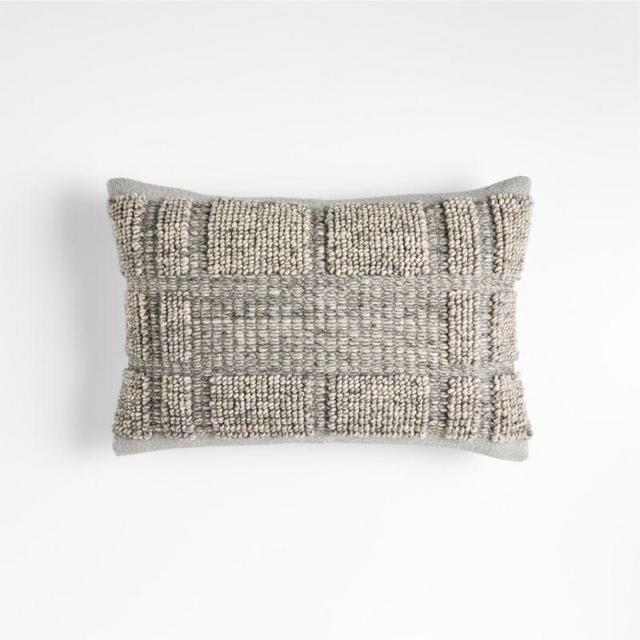 Lancaster 22"x15" Textured Cotton Pebble Grey Plaid Pillow with Down-Alternative Insert