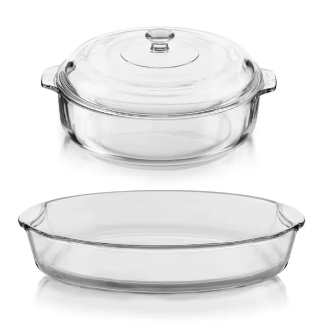 Libbey Baker's Basics 2 Piece Glass Casserole Baking Dish Set with 1 Glass Cover