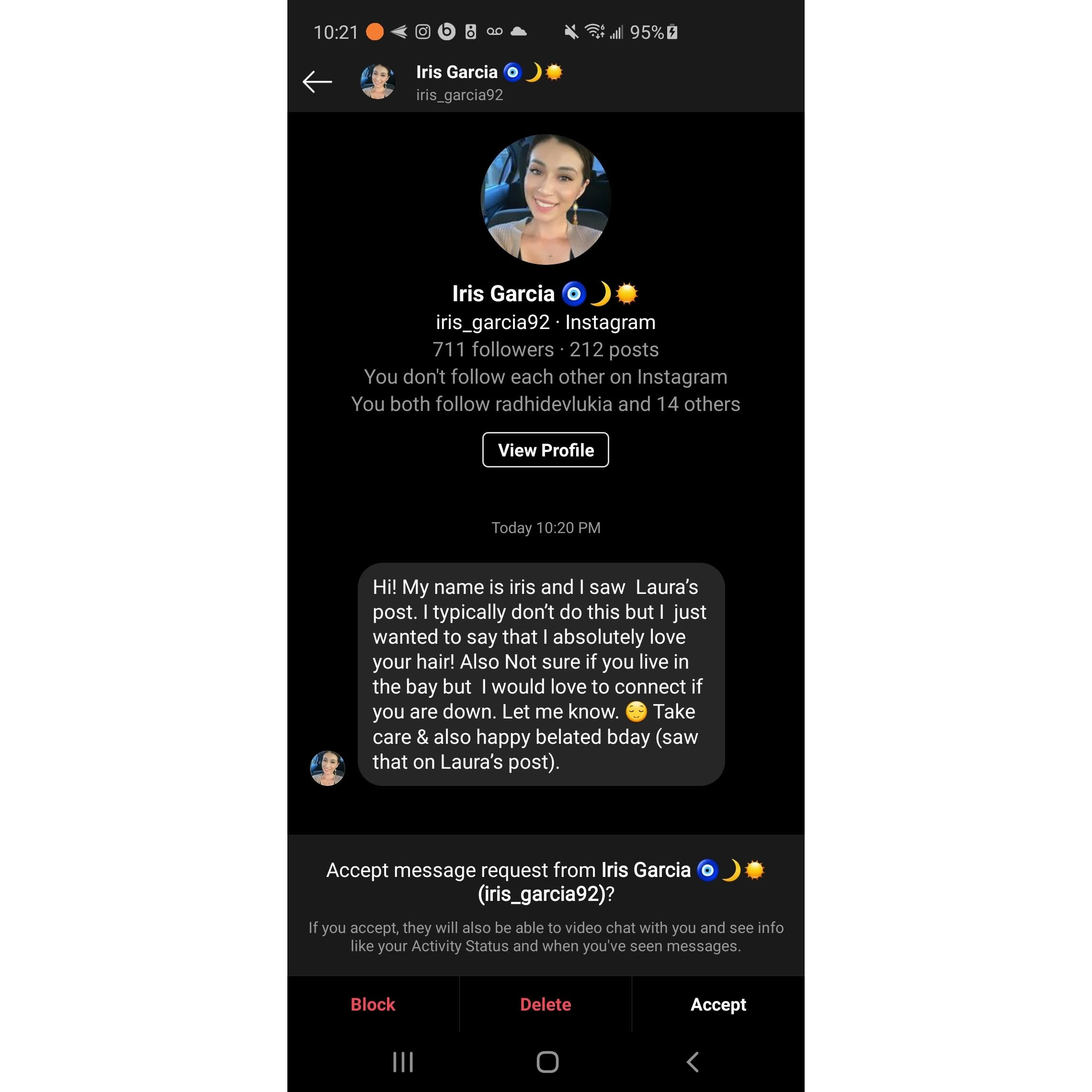 Iris slid in the DMs