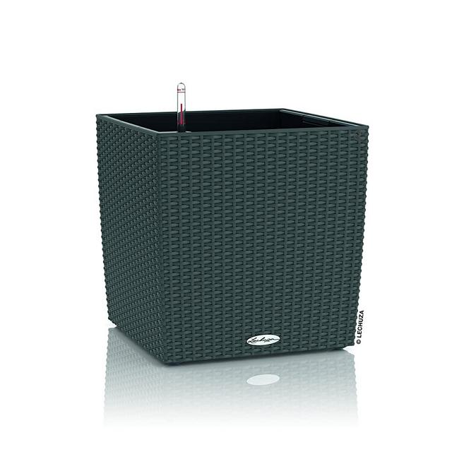 Lechuza 15372 Cube Cottage 30 Self-Watering Garden Planter for Indoor and Outdoor Use, Granite Wicker, w30