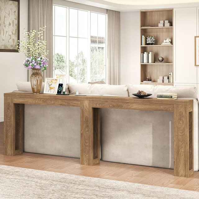 94.5" Extra Long Console Table Behind Couch Table with Charging Station, Slim Sofa Table with Power Outlet, Farmhouse Wood Entryway Table for Living Room Hallway, Rustic Brown