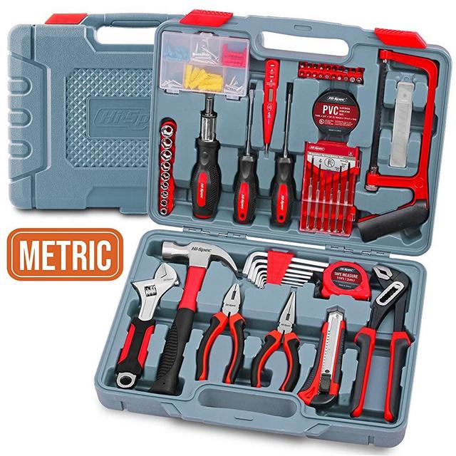 Hi-Spec 120 pc Home & Garage Tool Kit with Long Nose Pliers, Tongue and Groove Pliers, Ratcheting Bit Driver, Claw Hammer, Hack Saw, Precision Screwdriver Set, Adjustable Wrench & Sockets Tool Set