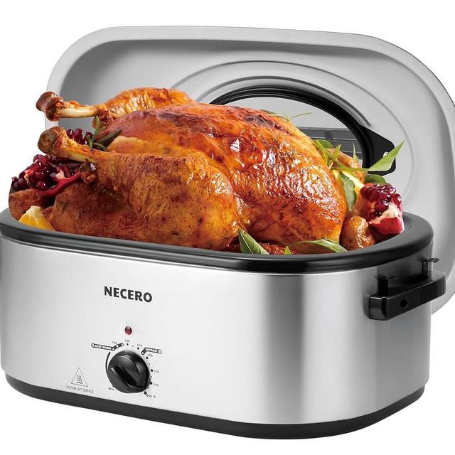 NECERO Roaster Oven, 26Qt Electric RoasterOven with Visible Glass Lid, Electric TurkeyRoaster Oven with Removable Pan & Rack150-450°F Full-Range Temperature ControlFits Turkeys Up to 30LBS