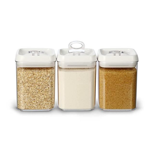 Felli Flip Tite EXTRA LARGE Airtight Storage Containers 1.8 Quarter with Lids Easy Open Handle Baking Set of 3 Bulk Food Organizer for Pantry, Cabinet, Countertop, Kitchen Organization and Storage Canister Flour, Rice Container Dog Food (XL 1.8 Qt, White Lids)