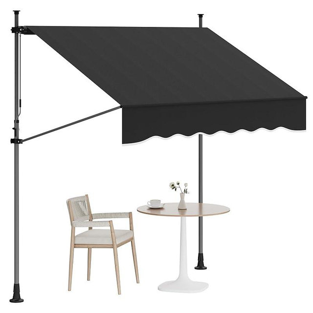 GarveeLife 118'' Manual Retractable Awning, Patio Awning Outdoor Sunshade Shelter, Angle & Height Adjustable Sunsetter Retractable Awning UV Protection for Any Window or Door, Black