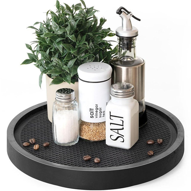 EOSAHR Wood Lazy Susan Organizer Turntable for Organization and Storage – Chic 10.5" Lazy Susan Turntable for Cabinet, Bathroom Decor & Coffee Table - Ideal for Home and Kitchen (Black)