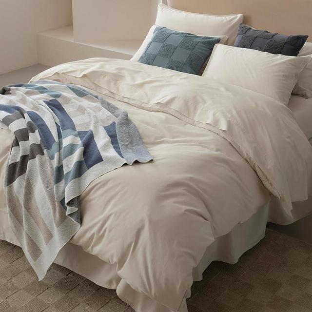 Double Stitch 100% Organic Cotton Duvet Cover Set King- 300 TC Sateen Weave, GOTS Certified Long Staple Cotton, Soft Breathable Cover Made in India, 1 Duvet Cover, 2 Shams, Coconut Milk