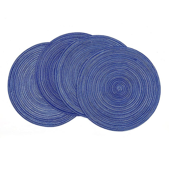 SHACOS Round Braided Placemats 15 inch Set of 4 Washable Kitchen Table Placemats for Home Wedding Party (Blue White, 4)