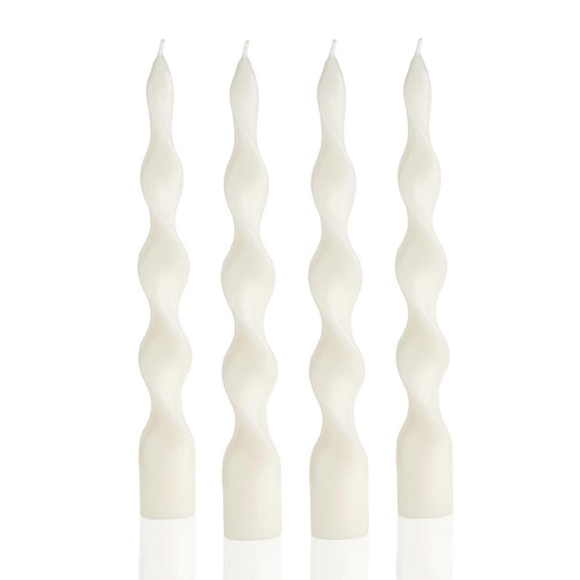 MAITREYA White Spiral Taper Candle Soy Wax Unscented Candles Sticks,Elegant Design for Home Decoration Weddings Parties,9.8inch,4pcs,White-E