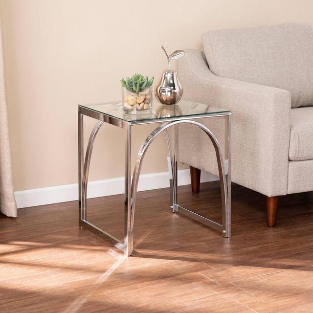 Kalb Square Glass Top End Table Chrome - Aiden Lane