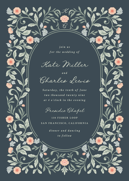 Pirouette Portrait | Dark Gray Blue | Zola Wedding Invitations