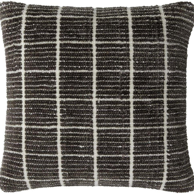 Rowley Pillow Cover, 20"x20", White/Black