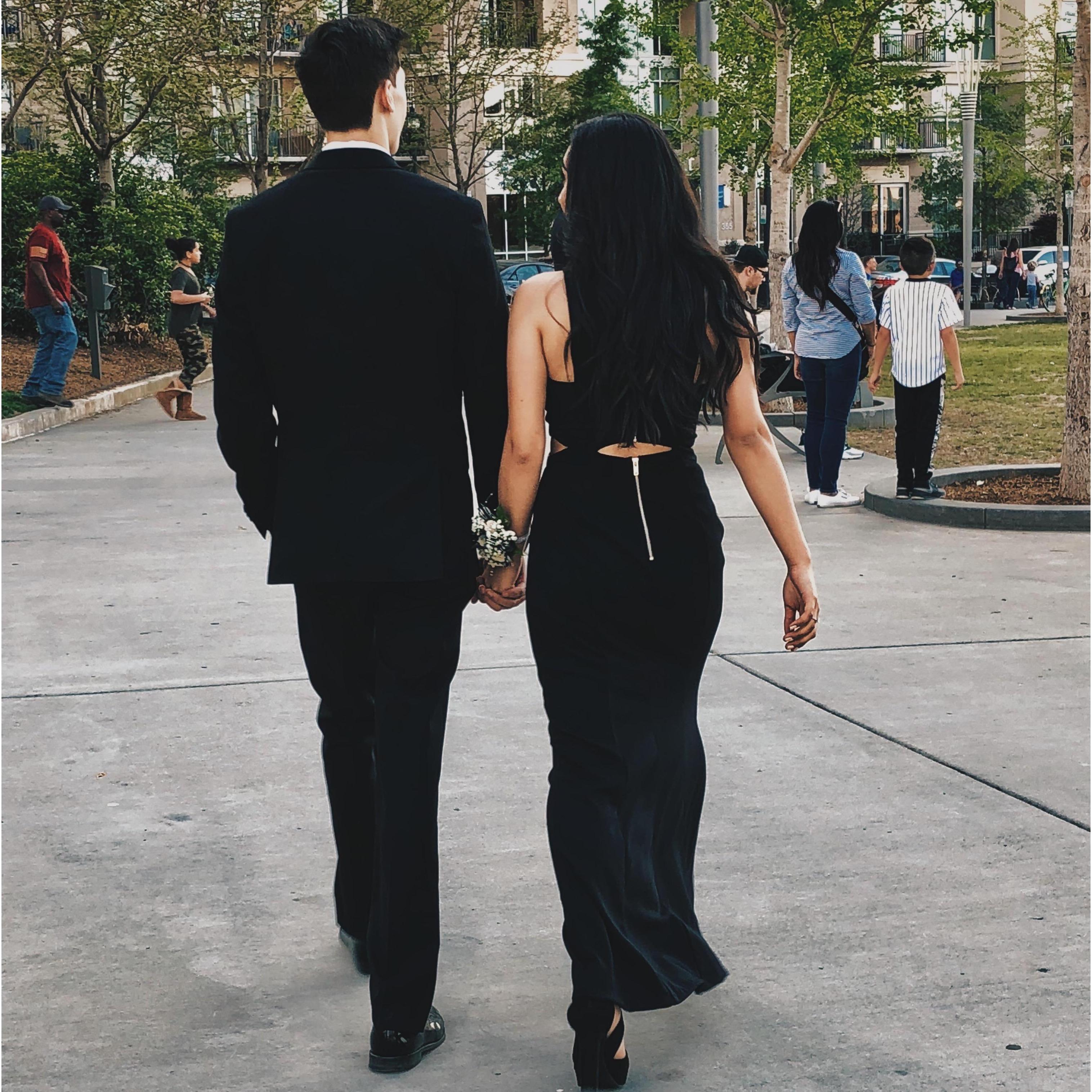 Walking uptown, junior prom. April, 2018