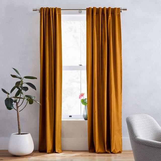 Luster Velvet Curtain, Golden Oak, 48"x84", Set of 2
