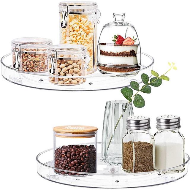 2 Pack Lazy Susan Organizer, 9.25 inch Clear Lazy Susan Turntable for Cabinet, Plastic Lazy Susan Cabinet Organizer for Kitchen Pantry Organization and Storage