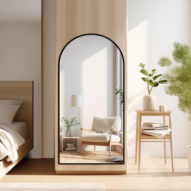 PexFix Arched Full Length Mirror 57"x20", Free Standing Wall Mirror Leaning or Hanging Mounted, Thin Aluminum Alloy Frame, Full Body Mirror for Living Room,Bedroom and Cloakroom,Dressing Room