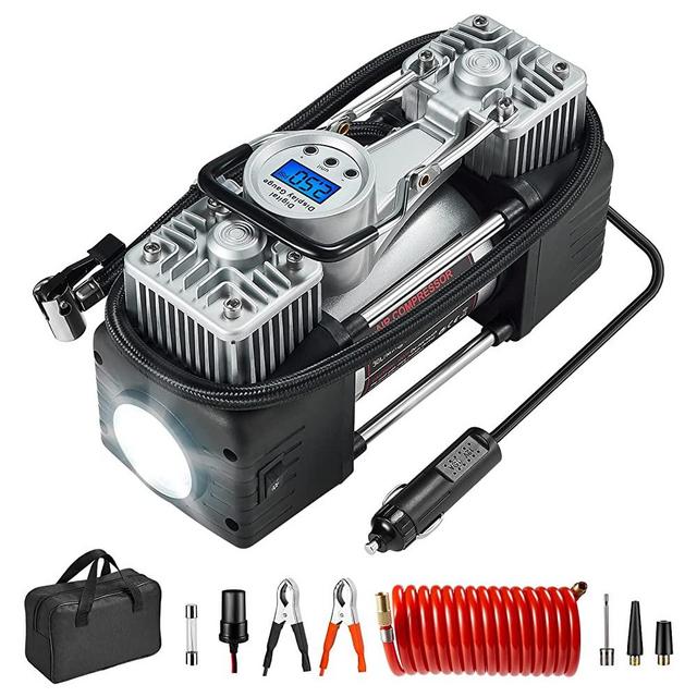 OlarHike 12V Portable Air Compressor, 150PSI Tire Inflator, Dual Cylinder Tire Pump with LED Night Light/Auto Shut-Off for SUVs/Trucks/RVs