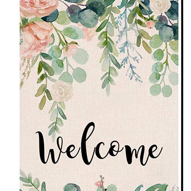 Wedding Birthday Flower Welcome Garden Flag Small Vertical Double Sided 12.5 x 18 Inch Green Leaves Burlap Yard Outdoor Decor