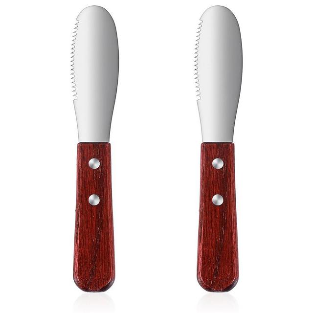 Ouligay 2 Pcs Butter Knife Spreader, Cheese Spreader Knife, Stainless Steel Straight Edge Wide Butter Spreaders with Wood Handle for Sandwich Cream Condiment Knives Set Kitchen Tools, Cooking Utensil