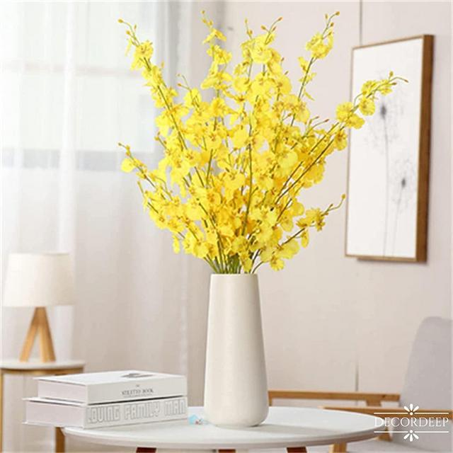 Decordeep Ceramic Vase for Home Decor, Elegant Oval Shaped Farmhouse Vases Decoration | Bookshelf, Living Room, Office & Spa White Flower Vase | Nordic Style House Ornament, 11 inch Large Size