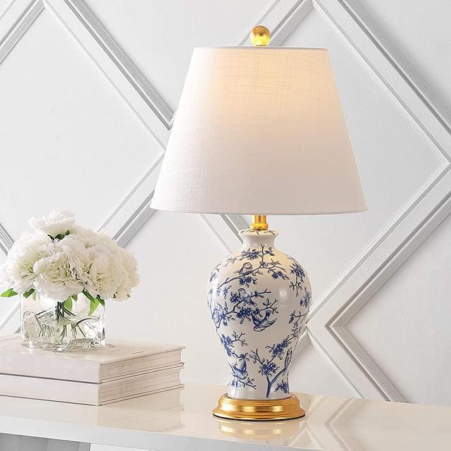 JONATHAN Y JYL3009B Grace 24" Floral Classic LED Table Lamp Cottage Traditional Bedside Desk Nightstand Lamp for Bedroom Living Room Office College Bookcase LED Bulbs Included, Blue/White