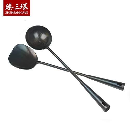 ZhenSanHuan Chinese Traditional Hand Hammered Iron Ladle & spatula/turner (Spatula & Ladle Set)
