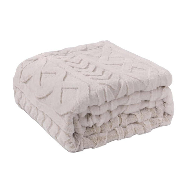 Cozy Bliss Faux Fur Throw Blanket for Couch, Jacquard Fuzzy Plush Soft Thick Winter Throw Blanket for Sofa Bed Living Room Bedroom，60"x80" Beige