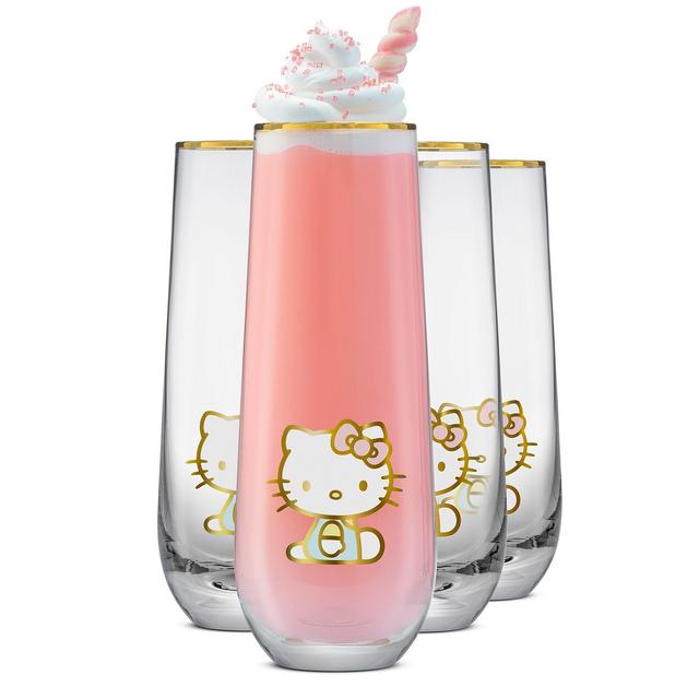 JoyJolt Hello Kitty Stay Gold Stemless Flutes, Set of 4