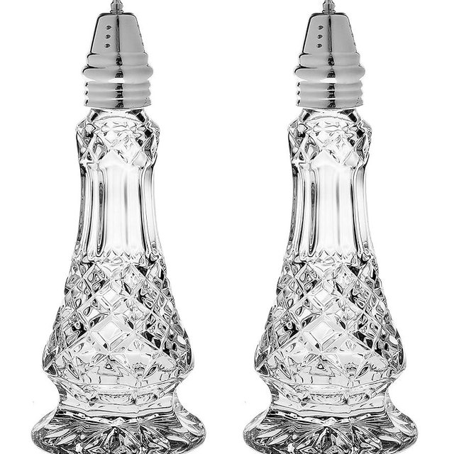 Salt and Pepper Shaker Set - Spice Dispenser Set - Cut Crystal - Large Beautiful Shakers - 7.5" H - Made in Europe - by Barski