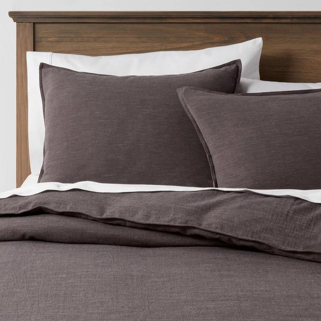 3pc Full/Queen Space Dyed Cotton Linen Duvet & Sham Set Dark Gray - Threshold™