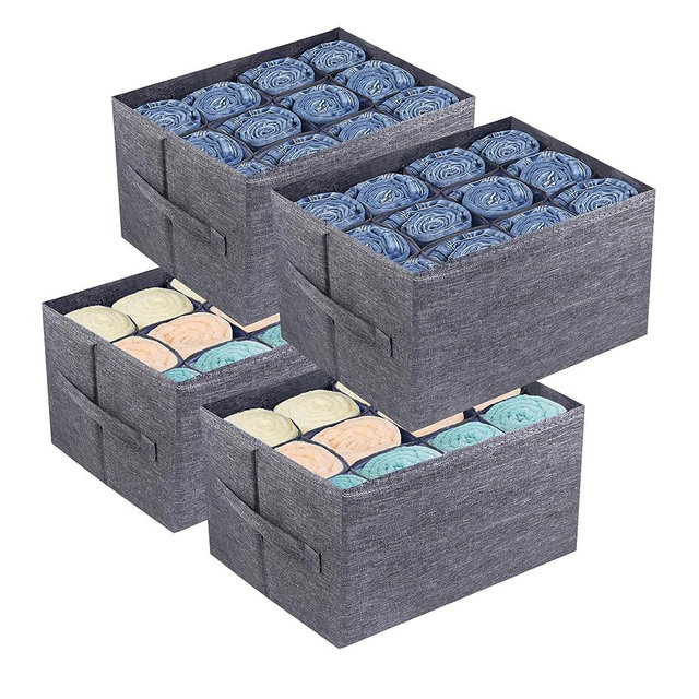 EASEVE 4Pcs Closet Organizers and Storage Bins for Clothes - 12 Cell Drawers Organizer Grid Storage Box for Jeans Pants Sweater T-shirts, Wardrobe Shelf Dividers Closets Organization