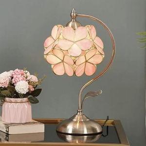 Bieye L10732 Tiffany Style Stained Glass Flower Petal Table Lamp with Brass Base for Home Décor (Pink, 8" Cherry Blossom)