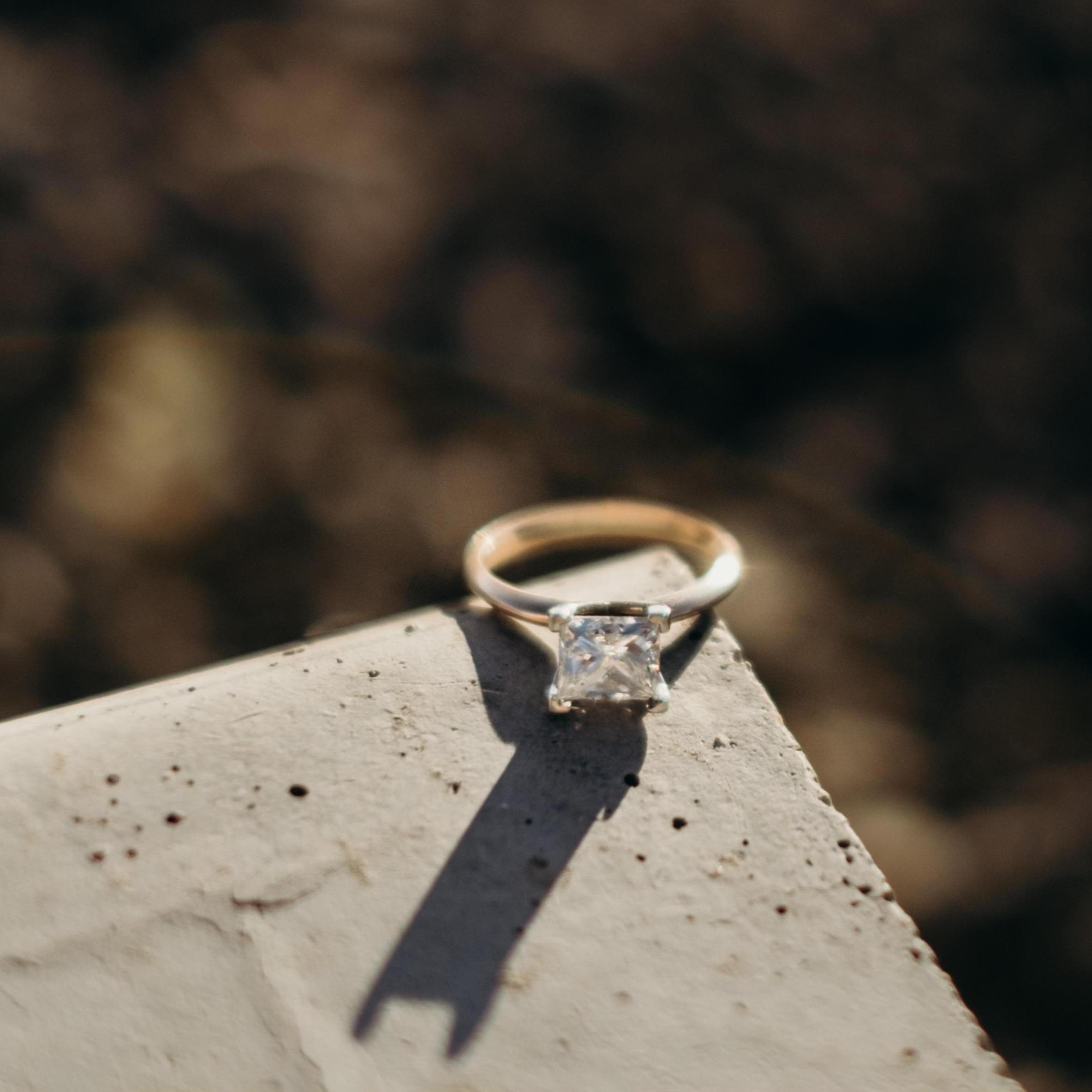 The ring.
The stone was the main diamond in my maternal grandmother's wedding ring. She left it to me when she passed away in 2011.
Chris had it fitted on a rose gold band to propose!