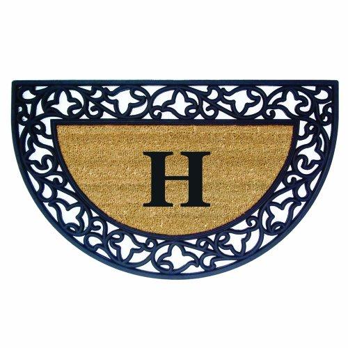 Nedia Home Acanthus Border with Half Round Rubber/Coir Doormat, 22 by 36-Inch, Monogrammed H