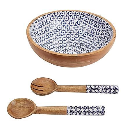 Mud Pie® Wood and Enamel Salad Bowl Set