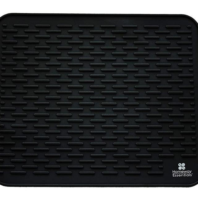 Silicone Dish Drying Mat - 17 x 15 - Large Dish Drying Mat, Counter top Mat, Dish Draining Mat, Sink Mat, Large Silicone Trivet (LARGE, BLACK