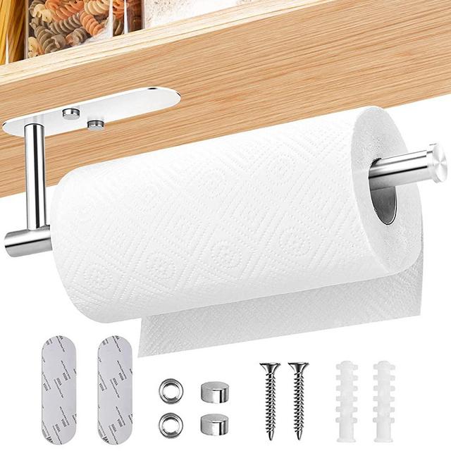 Paper Towel Holder Wall Mount 13 inch, Inwaysin Reinforced Under Cabinet Paper Towel Holder, Drilling or Super Strong self Adhesive Paper Towel Holder for Kitchen, Bathroom, Cabinets, Wall