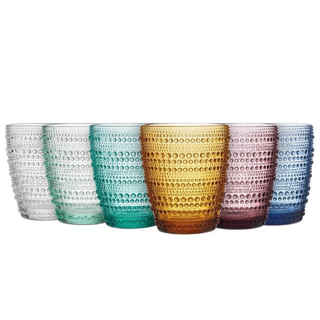 MESHA Beaded Tumblers Colored Water Glasses 9.4 oz Dewdrop Heavy Base Glasses Set, 275 ml Drinking Glasses, Set of 6