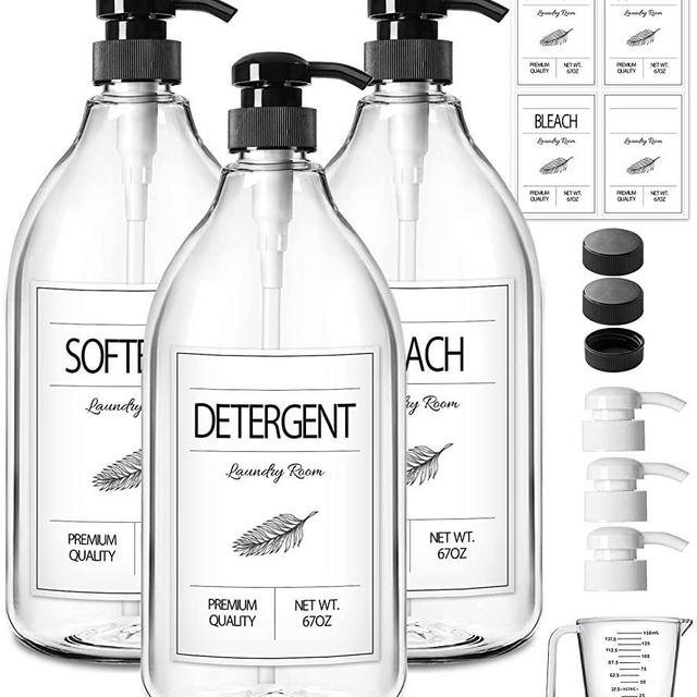 GMISUN Laundry Detergent Soap Dispenser, Liquid Laundry Detergent Dispenser, Container For Farmhouse Laundry Room Decor, Organizer For Liquid DetergentSoftenerBleach Storage Bottle(67 Oz Set Of 3)