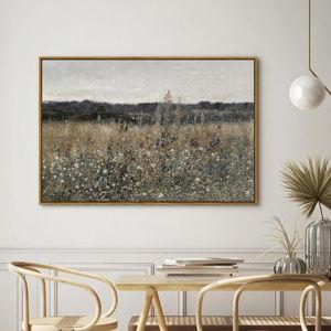 Framed Canvas Wall Art, Landscape Art, Meadow with Flowers, Modern Farmhouse Decor, Cottagecore Bedroom Bathroom Office Decor, 24"x36"