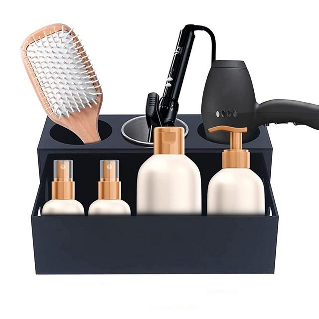 Hair Tool Organizer - Space Saving Hair Accessories Organizer for Hot Tools, Curling Iron, Straightener, Product and Makeup - Hair Dryer Holder with Heat Resistant Stainless Steel Cups - Black,ORBL