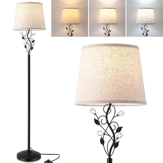 Sheeta 65’’ Floor Lamps for Living Room with 3 Color Temperatures LED Bulb, Standing Lamp Tall Farmhouse Floor Lamp with Rustic Leaf Design, Tall Lamps for Living Room Bedroom Office Reading, Black