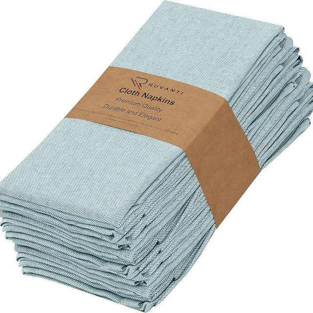 Ruvanti Cloth Napkins Set of 6, 18x18 Reusable Napkins Cloth Washable, Soft & Durable Table Napkin, Poly Cotton Fabric Dinner Napkins for Parties, Christmas, Thanksgiving, Weddings - Baby Blue