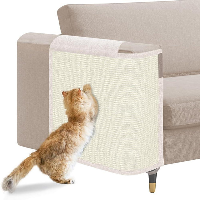 Cat Scratch Sofa Protector,23.6" L*19.6" W Cat Scratch Furniture Protector Pad, Couch Arm Sheild with Natural Sisal for Protecting Couch Sofa Chair Furniture(Beige/Right Handed)
